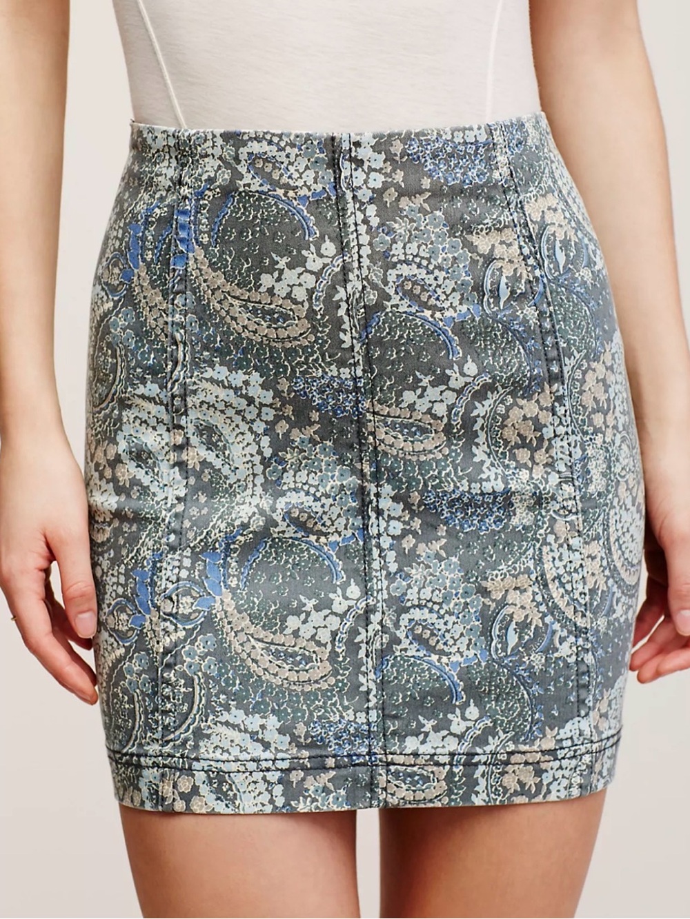 Free People Modern Femme Green Blue Mini Short Skirt Paisley Fall Printed Sz 12